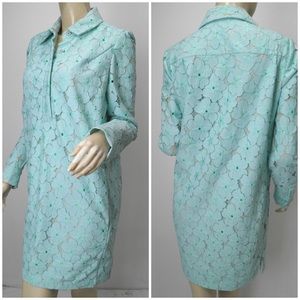 DVF Leeandra Flower Lace Turquoise Shift Dress 6